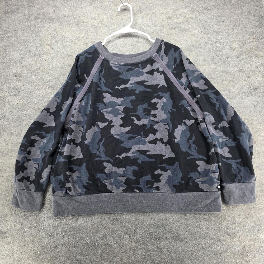 PrAna Sweatshirt Womens 3X Gray Camo Pullover Crew Neck Raglan Sleeve Fleece